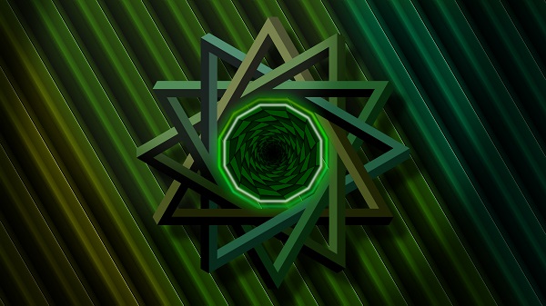 Green Geometric Star Portal With Neon Vortex Wallpaper