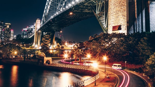 Night City Bridge River wallpaper