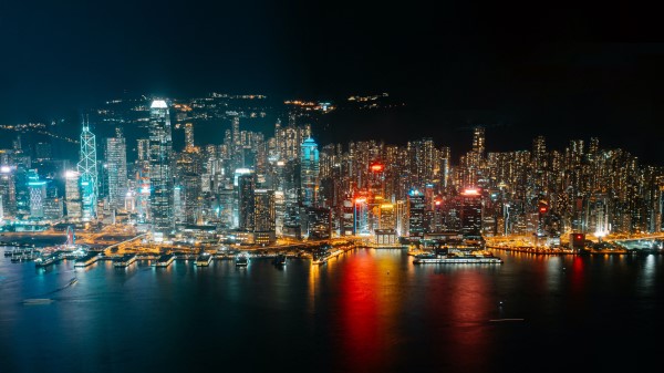Night City Coast Aerial View Image Wallpaper