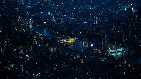 Night City Metropolis Aerial View wallpaper