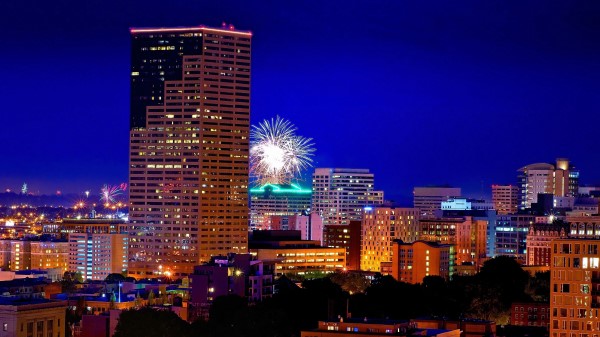 Portland Oregon Night City Fireworks wallpaper