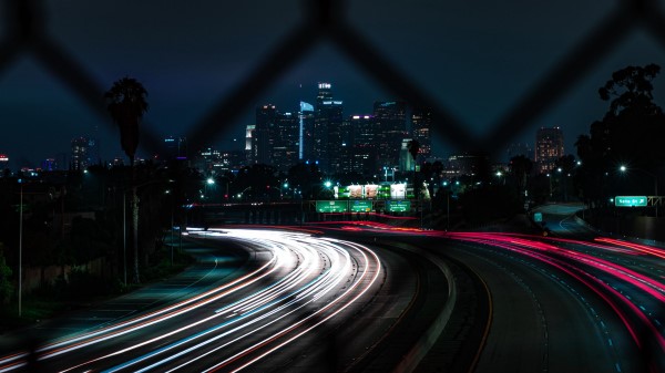 Road Turn Night City wallpaper
