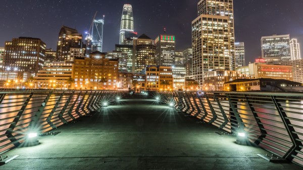 San Francisco Usa Night Bridge Buildings Wallpaper
