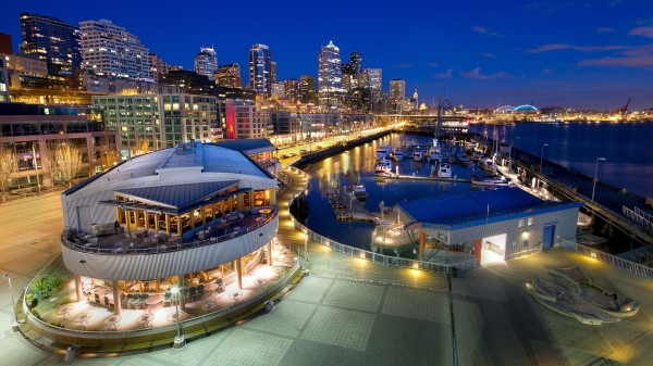 Seattle Promenade Pier Night City Bridge Boats Building wallpaper