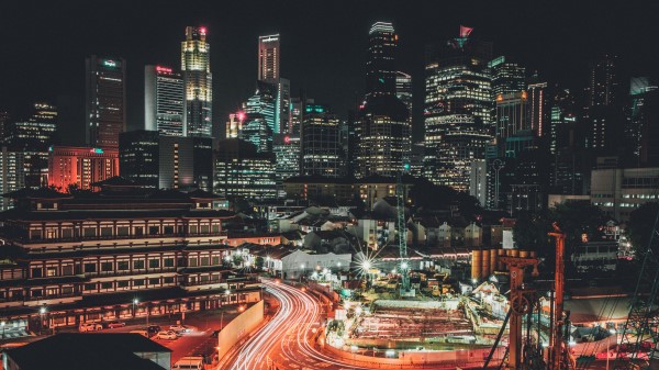 Singapore Skyscrapers Metropolis Night wallpaper