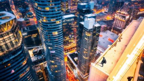 Skyscrapers Aerial View Night City wallpaper