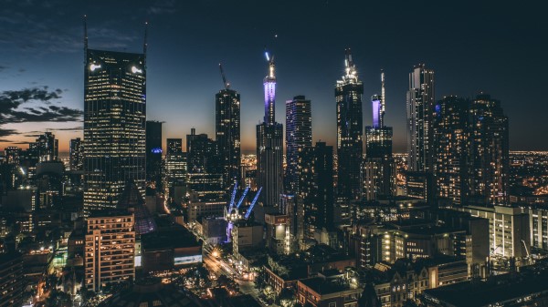 Skyscrapers Night Buildings Architecture Sky Wallpaper