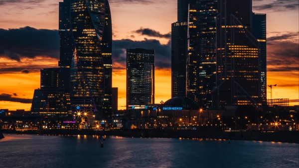 Skyscrapers Night City Sunset Buildings Wallpaper