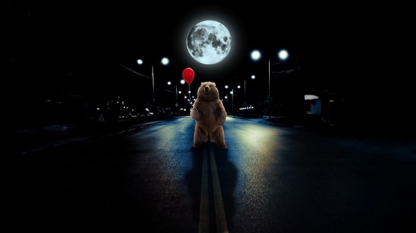 Bear Balloon Full Moon Wallpaper