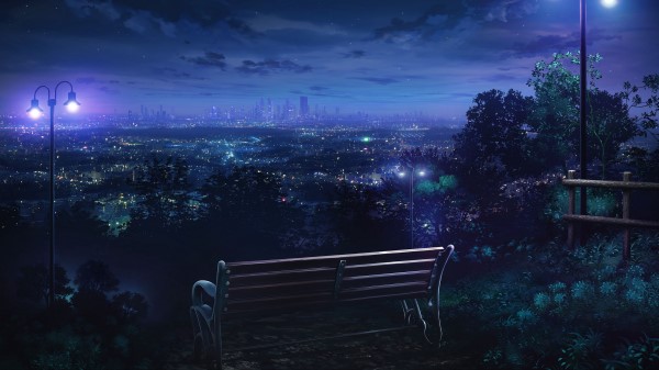 Bench Night City Overview Wallpaper