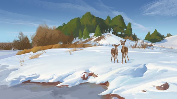 Deer Shore Snow Wallpaper