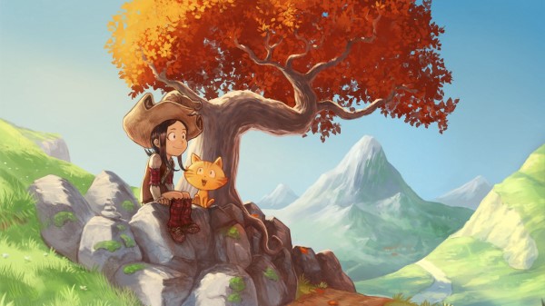 Girl Cat Art Wallpaper