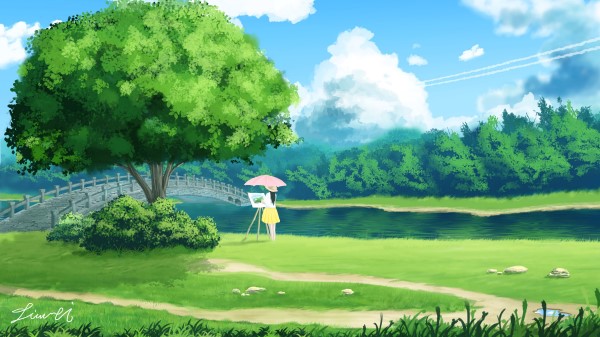 Girl Painter Nature Wallpaper