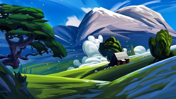 House Mountains Art Wallpaper