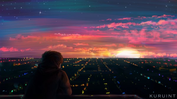 Man Alone Night City Wallpaper