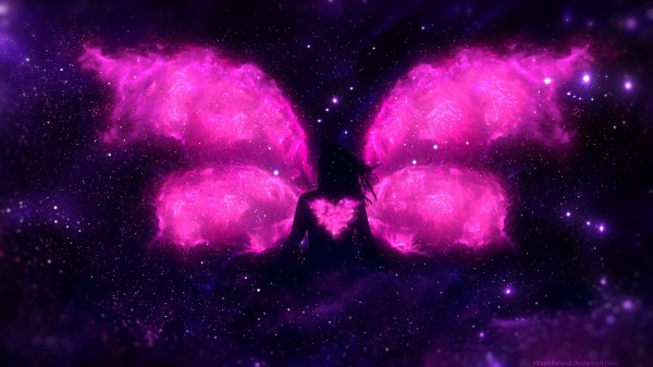 Silhouette Heart Wings Wallpaper