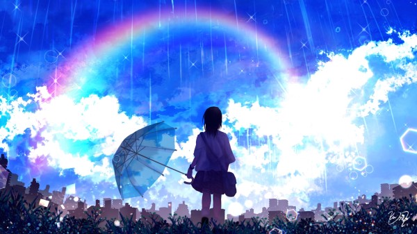 Silhouette Umbrella Rainbow Wallpaper