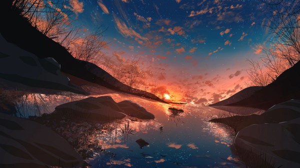 Sunset Sun Starry Sky Wallpaper