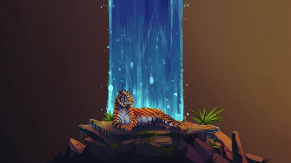 Tiger Waterfall Stones Wallpaper