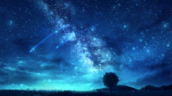 Tree Starry Sky Space Wallpaper