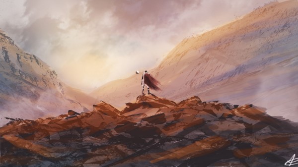 Wanderer Silhouette Stones Wallpaper