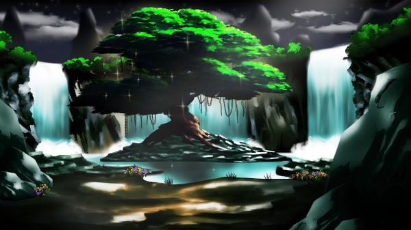 Waterfall Rocks Art Wallpaper