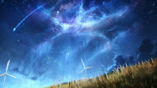 Wind Turbine Nebula Starry Sky Wallpaper