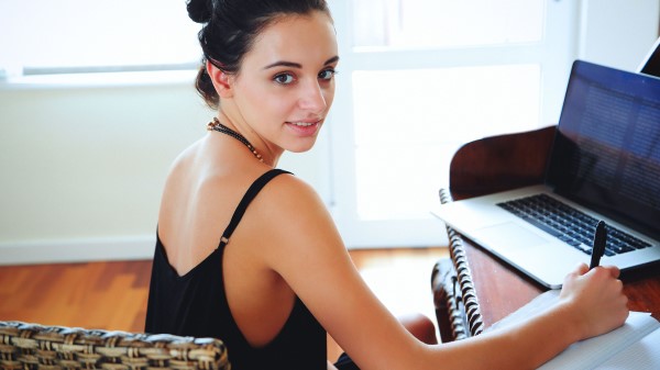 Cute Girl Posing Looking At Viewer Qa Wallpaper