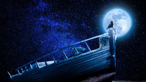 Crow Starry Sky Boat wallpaper