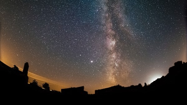 Nebula Night Buildings Wallpaper