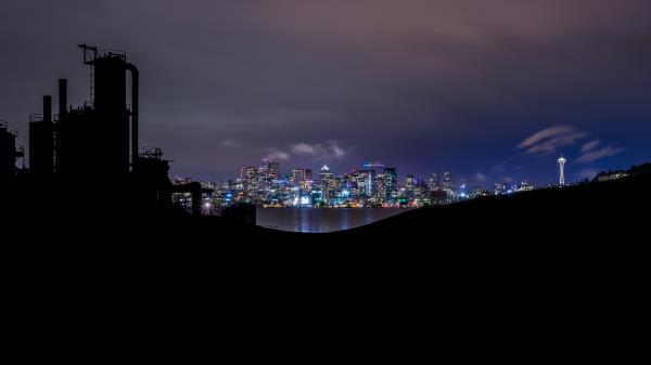 Night City Dark Buildings Wallpaper