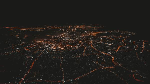 Night City Lights Aerial View Wallpaper