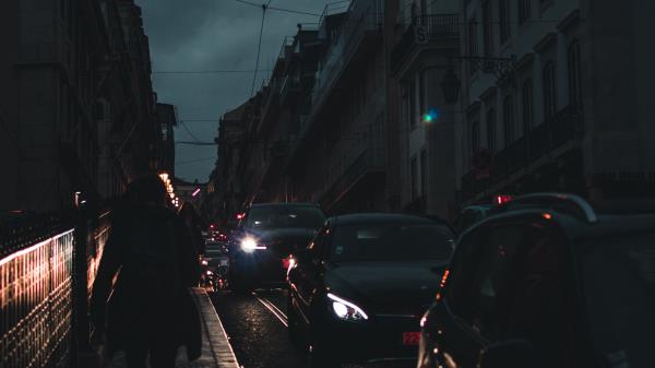 Night City Traffic Silhouette Wallpaper