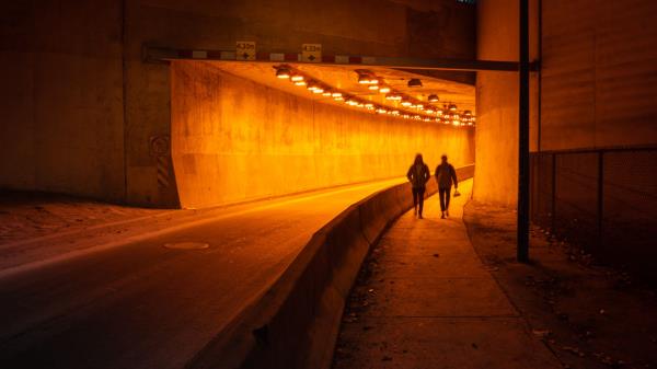 People Silhouettes Tunnel Wallpaper