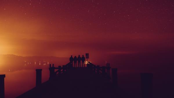 Pier Silhouettes Dark Wallpaper