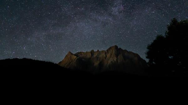Rocks Mountains Starry Sky Wallpaper