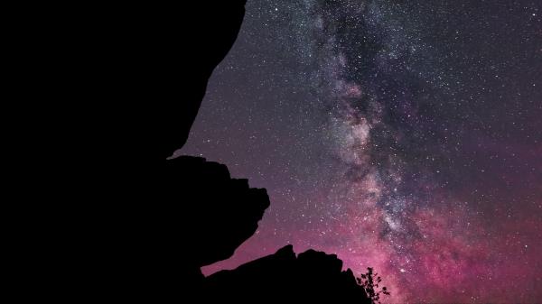 Rocks Starry Sky Stars Wallpaper