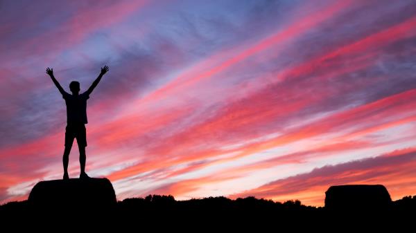 Silhouette Man Hill Sunset Wallpaper