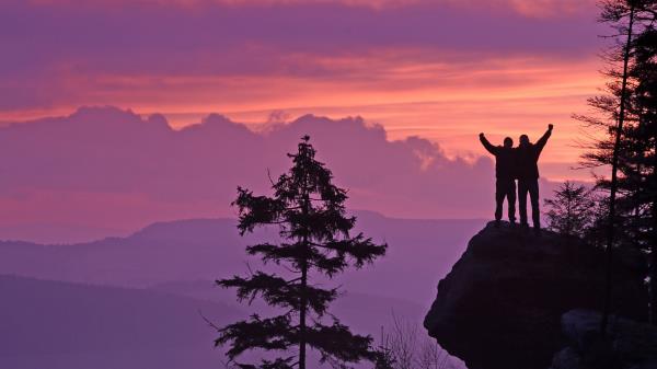 Silhouettes Cliff Sunset Wallpaper