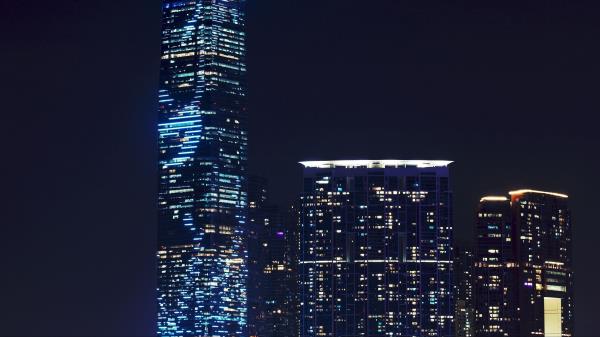 Skyscraper Night City City Lights Architecture Wallpaper