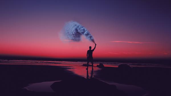 Smoke Bombs Smoke Flare Shore Sunset Wallpaper