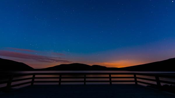 Starry Sky Railing Stars Mountains Wallpaper