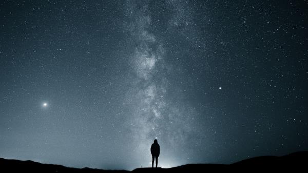 Starry Sky Silhouette Loneliness Wallpaper