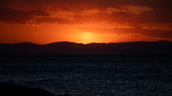 Sunset Sea Mountains Wallpaper