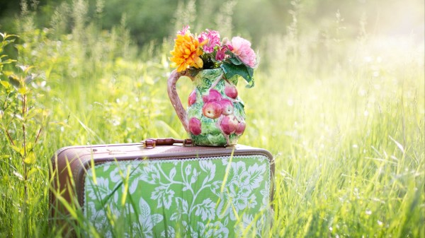 Bouquet Vase Flowers Suitcase wallpaper