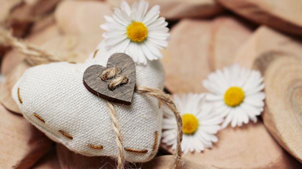 Heart Daisies Threads Romance Wallpaper
