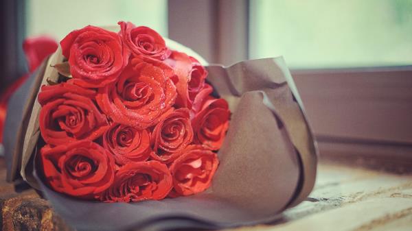 Roses Bouquet Drops Wallpaper