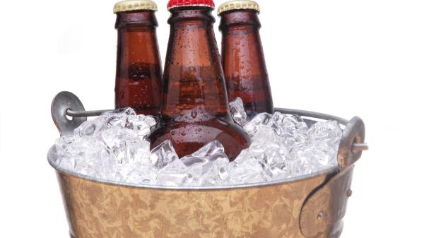 Beer Ice Cubes Bucket White Background Bottle Wallpaper
