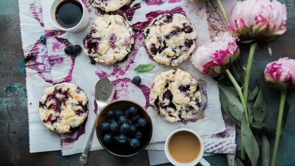 Biscuits Pastry Blueberry Coffee Wallpaper