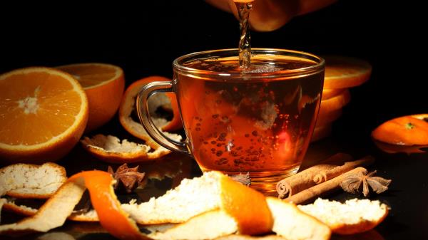 Black Background Tea Tea Leaves Orange Wallpaper
